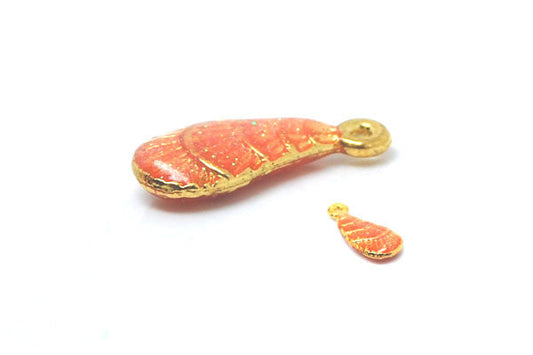 Gold-Plated Charm Shell w/Orange Enamel, 6.5x15mm