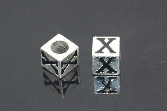 Metal Alloy Beads Square Letter W/black Enamel, 7x7mm