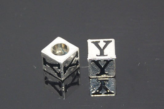Metal Alloy Beads Square Letter W/black Enamel, 7x7mm