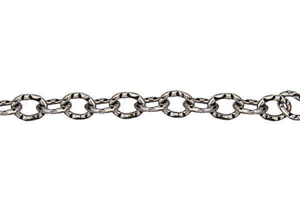 Sterling Silver Oxidized Textured Cable Chain, 5.0x7.0mm