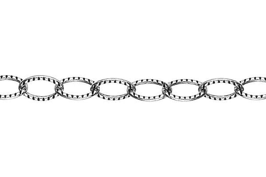 Sterling Silver Oxidized Textured Cable Chain, 5.5x8.0mm