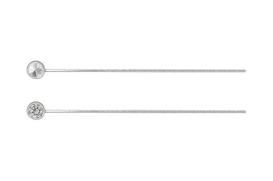 Sterling Silver 24-Gauge Head Pin w/White CZ, 1.5"