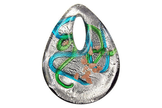 Murano Foil Glass Briolette Donut Pendant, 38x50mm, 1 Piece, Pendant for Jewelry Making