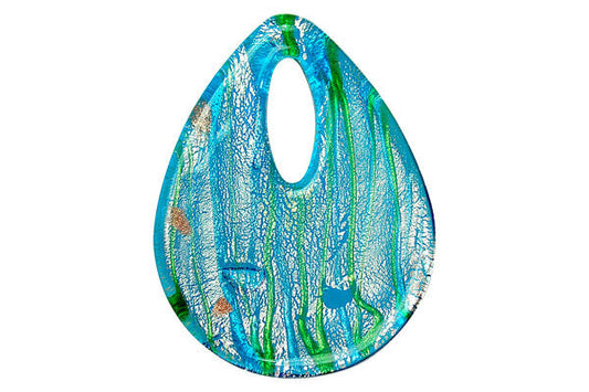 Murano Foil Glass Briolette Donut Pendant, 38x50mm, 1 Piece, Pendant for Jewelry Making