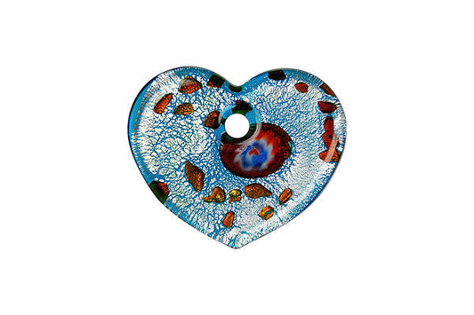 Murano Foil Glass Flat Heart Pendant, 31x38mm, 1 Piece, Pendant for Jewelry Making