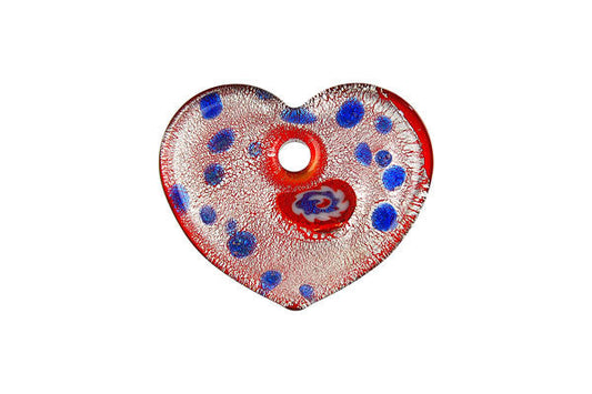 Murano Foil Glass Flat Heart Pendant, 31x38mm, 1 Piece, Pendant for Jewelry Making