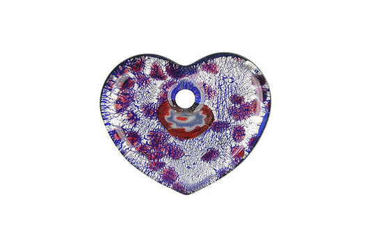 Murano Foil Glass Flat Heart Pendant, 31x38mm, 1 Piece, Pendant for Jewelry Making