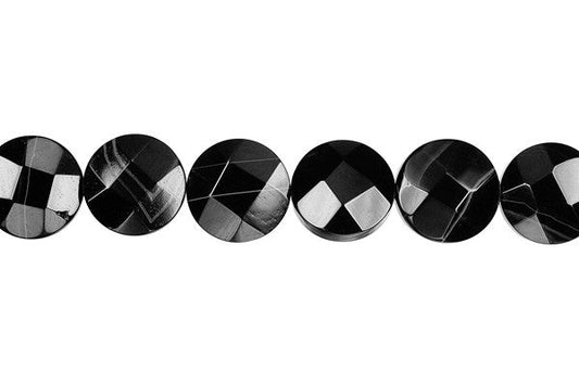 Sardonyx (Black) Faceted Coin Beads
