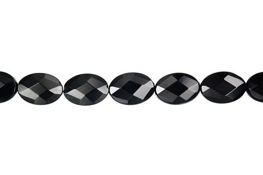 Black Onyx (AAA) Feceted Flat Oval Beads