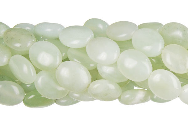 New Jade Flat Oval Light Beads, 16-Inch Strand, Beads for Jewelry Making