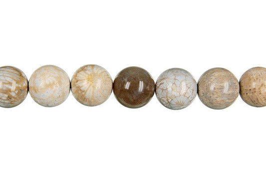 Fossil Coral Beads - Round - 12mm - 16-inch - unbranded beads for jewelry making
