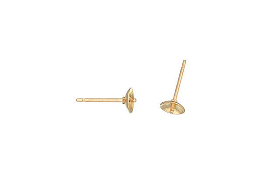 14K Gold Post w/5.0mm Pearl Cup, 20 Gauge, Jewelry Making Supplies