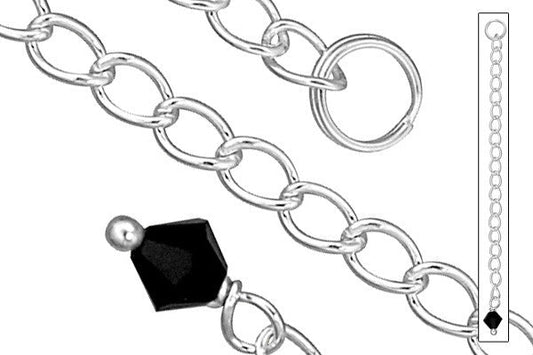 Sterling Silver 2.50" Extender w/4.0mm Black Onyx Bicone