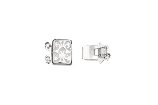 Sterling Silver 2-Strand Filigree Pearl Clasp w/Rings, 8.0x10.0mm