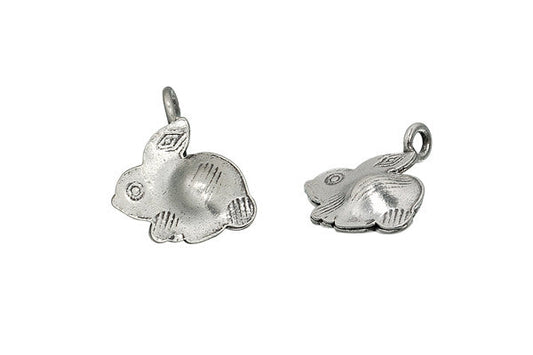 Hill Tribe Silver Rabbit Pendant Charm, 5 Pieces, Pendant for Jewelry Making