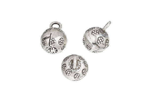 Hill Tribe Silver Printed Flower Bell Pendant Charm, Pendant for Jewelry Making