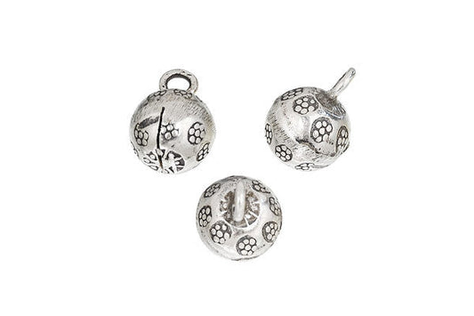 Hill Tribe Silver Printed Flower Bell Pendant Charm, Pendant for Jewelry Making