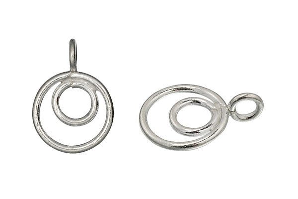 Hill Tribe Silver Double Ring Pendant Charm, 10 Pieces, Pendant for Jewelry Making