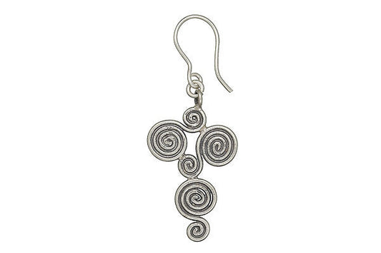 Hill Tribe Silver Triple Swirl Earrings, 21.0x53.0mm