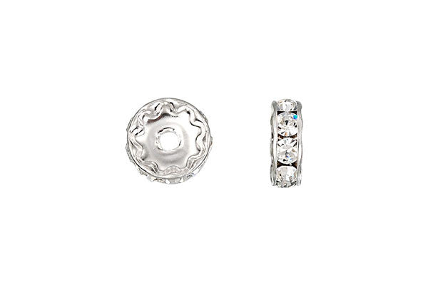 Sterling Silver Rondelle Spacer w/Crystal, 8.0mm