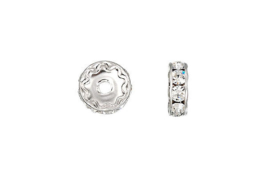 Sterling Silver Rondelle Spacer w/Crystal, 8.0mm