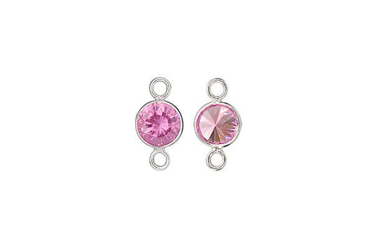 Sterling Silver Pink CZ Connector, 6.0mm
