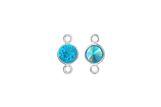 Sterling Silver Aqua Blue CZ Connector, 6.0mm