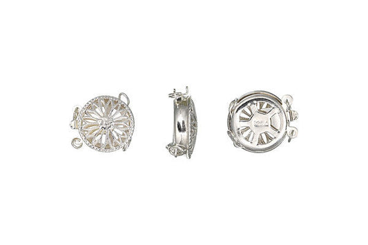 Sterling Silver 2-Strand Round Filigree Pearl Clasp, 12.0mm