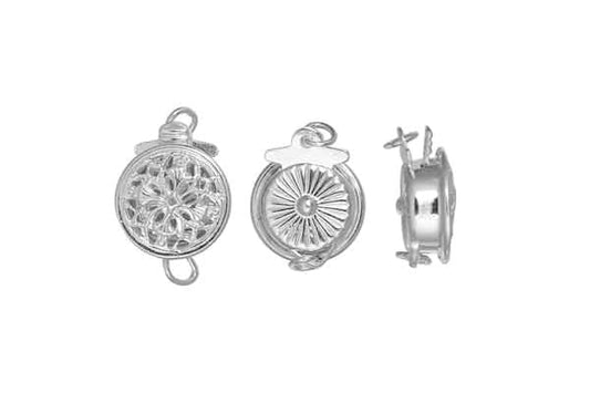Sterling Silver Round Filigree Pearl Clasp, 9.0mm