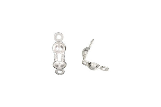 Sterling Silver Clamshell Bead Tip w/2 Rings, 3.5x6.5mm
