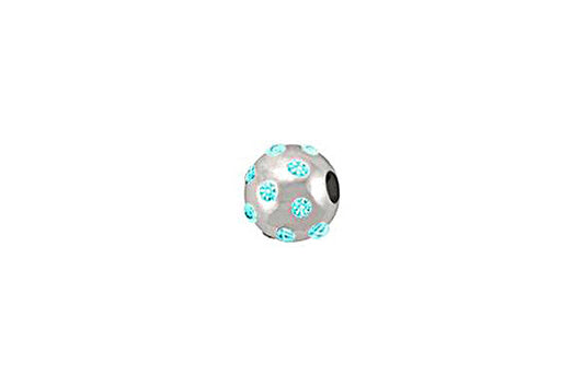 Sterling Silver Round Satin Bead w/Crystals, March, 4.0mm