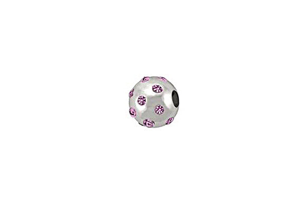 Sterling Silver Round Satin Bead w/Crystals, June, 4.0mm
