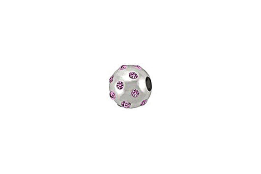Sterling Silver Round Satin Bead w/Crystals, June, 4.0mm