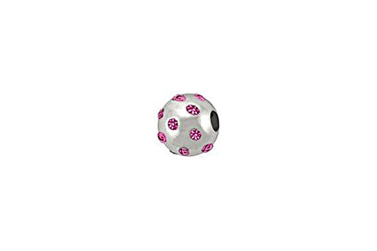 Sterling Silver Round Satin Bead w/Crystals, February, 4.0mm