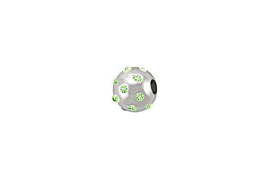 Sterling Silver Round Satin Bead w/Crystals, August, 4.0mm
