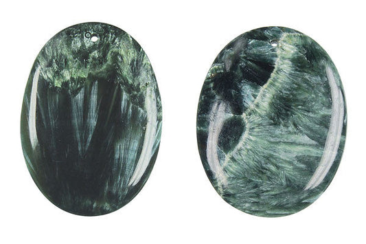 Seraphnite Flat Oval Pendant, 32x42mm, 1 Piece, Jewelry Making Supplies