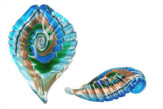 Murano Foil Glass Leaf Pendant, 45x65mm, 1 Piece, Pendant for Jewelry Making