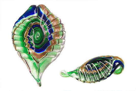 Murano Foil Glass Leaf Pendant, 45x65mm, 1 Piece, Pendant for Jewelry Making