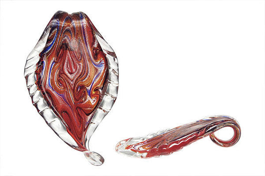 Murano Foil Glass Leaf Pendant, 42x68mm, 1 Piece, Pendant for Jewelry Making