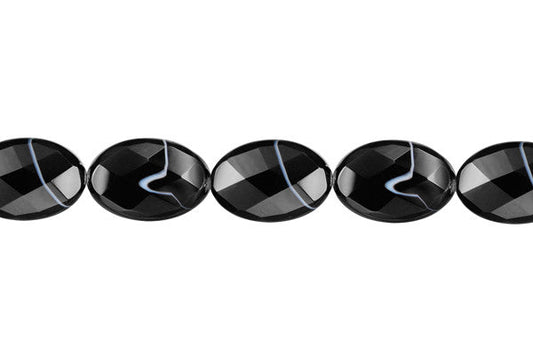 Sardonyx (Black) Faceted Flat Oval Beads