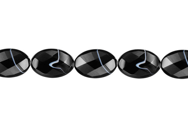 Black Sardonyx Beads - Black - Faceted Flat Oval - 10x14mm - 16-inch - unbranded beads for jewelry making