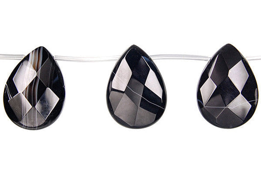 Sardonyx (Black) Faceted Flat Briolette Beads