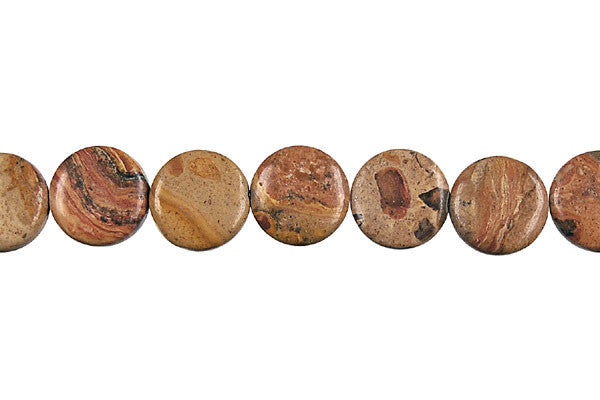 New Picture Jasper Coin Beads, 16-Inch Strand, Beads for Jewelry Making