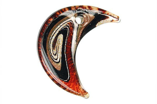 Murano Foil Glass Moon Pendant, 40x50mm, 1 Piece, Pendant for Jewelry Making