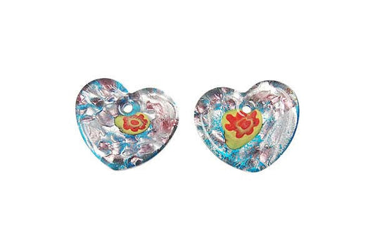 Murano Foil Glass Flat Heart Earrings
