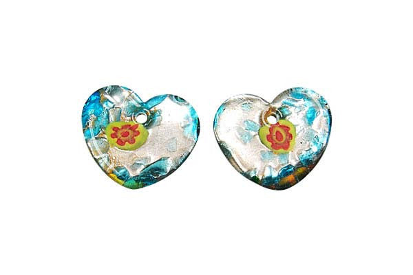 Murano Foil Glass Flat Heart Earrings