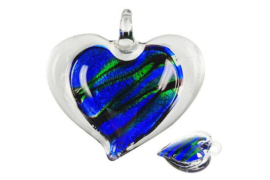 Murano Foil Glass Heart Style E Pendant, 42x46mm, 1 Piece, Pendant for Jewelry Making