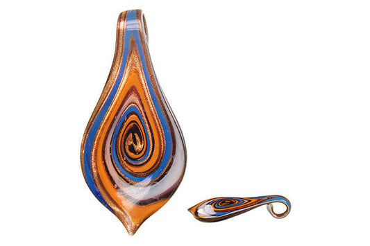 Murano Foil Glass Smooth Leaf Pendant, 36x63mm, 1 Piece, Pendant for Jewelry Making