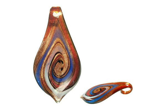 Murano Foil Glass Smooth Leaf Pendant, 36x63mm, 1 Piece, Pendant for Jewelry Making