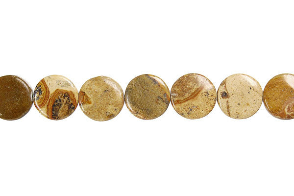 New Picture Jasper Coin Beads, 16-Inch Strand, Beads for Jewelry Making
